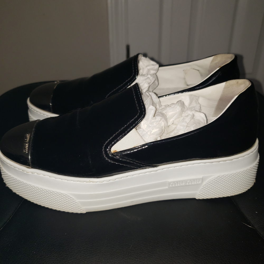 Miu Miu Black Metallic Platform Sneakers